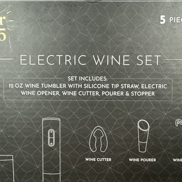 After 5 5 Pc Wine Set  w/ Tumbler, Electric Opener, Cutter, Pourer & Stopper NIB - Picture 6 of 10